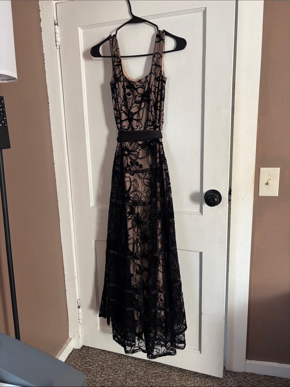 Taylor Black Floral Lace Maxi Dress with Nude Lining